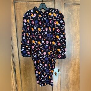 ba&sh Black Floral Long Sleeve Dress with Purple Pink and Orange Flowers